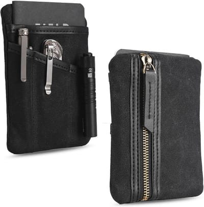 Compacte EDC Buideltas voor Heren - Gewaxt Canvas Organizer met Rits voor Kleine Voorwerpen