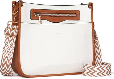 TAN.TOMI Dames Schoudertas – Middelgrote Crossbodytas / Multi Pochette Handtas met Verstelbare Brede Schouderriem - Wit/lichtbruin