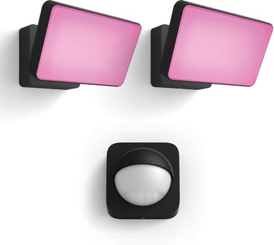 Philips Hue Discover Set van 2 Verstralers (Zwart) - Buitenlamp met Bewegingssensor - Wit en Gekleurd Licht - Incl. Hue Bewegingssensor voor Buiten - Hue White and Color Ambiance