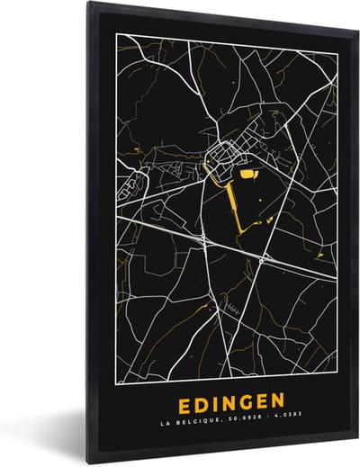 Fotolijst incl. Poster - Plattegrond - Kaart - Goud - Edingen - Stadskaart - 40x60 cm - Posterlijst