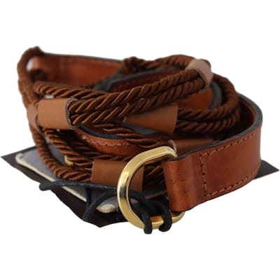 Scervino Street Bruin Leren Gevlochten Touw Gouden Gesp Riem