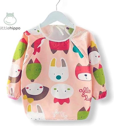 Kinderschort 'Fox' lange mouwen - Slab met mouwen - Slabbetje Little hippo - Waterproof - Knutselen - Kliederschort - 12/36 Maanden