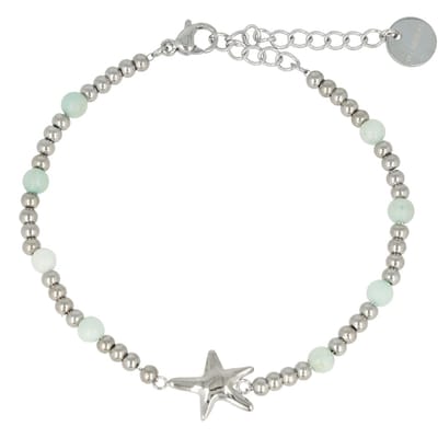 My Bendel - Zilverkleurige Armband met Zeester en Amazonite Edelstenen - met Luxe Cadeauverpakking | Sieraden Voor Dames