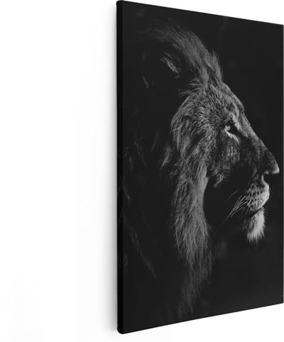 Artaza Canvas Schilderij Leeuw - 80x120 cm - Groot - Wanddecoratie Dierenkop - Muurdecoratie Zwart Wit - Schilderijen Op Canvas