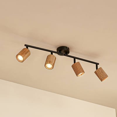 Lindby - buitenspot - 4lichts - Rubberhout, ijzer - H: 18 cm - GU10 - houtkleurig, zwart