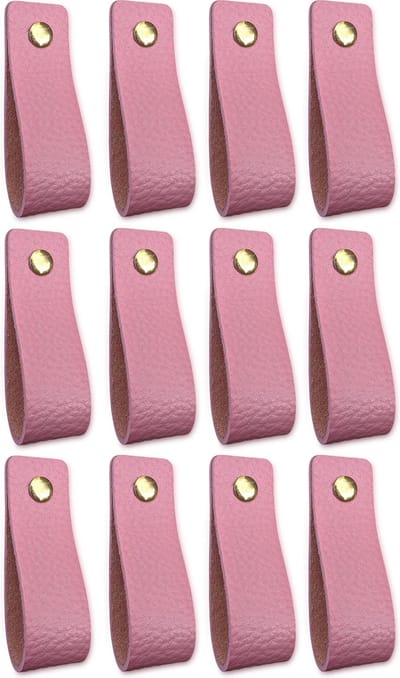 Leren handgrepen - Zacht Roze - 12 stuks - 16,5 x 2,5 cm - incl. 3 kleuren schroeven- Handgrepen leer - Leren handvaten kast - Leren lus - Handgreep kast leer - Leren greepjes - Handvat leer - Leren deurgreep - Roze Leren handgreep