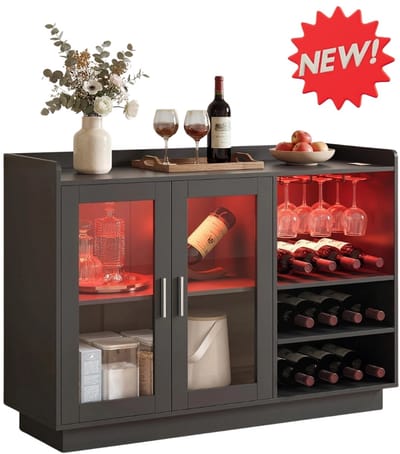 Joorly Barkast - Wijnkast - Drankkast - Barmeubel - Barkast - Led verlichting - 12 flessen - 120x38x88cm - Zwart