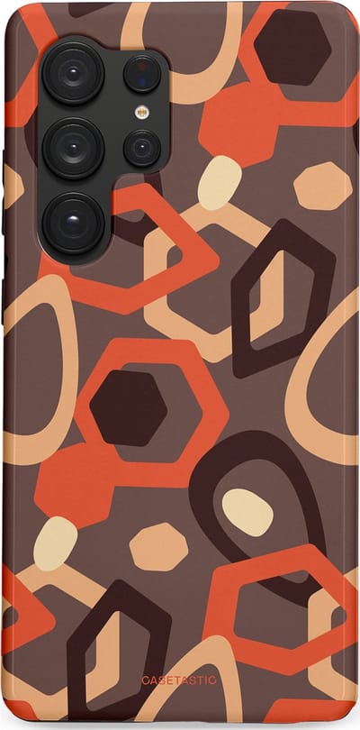 Casetastic hoesje geschikt voor Samsung Galaxy S25 Ultra - Dubbellaagse bescherming - Abstracte Retro Vormen - Fashion Case - Donkergrijs Terracotta Taupe