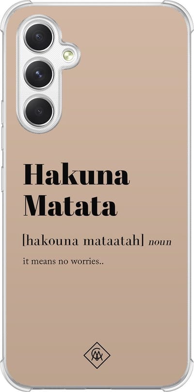Casimoda® hoesje - Geschikt voor Samsung Galaxy A15 - Hakuna Matata - Shockproof case - Extra sterk - TPU/polycarbonaat - Bruin/beige, Transparant