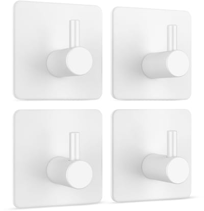 SnelShoppen - Set van 4 Zelfklevende Wandhaken zonder Boren, Wit, Waterdicht, RVS, Tot 8 kg, Perfect voor Handdoeken en Kleding