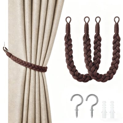 2-pack gordijnbanden - 60cm gordijnkoordgesp - handgeweven gordijnbanden - gedraaide gordijnbanden - met haken - geschikt voor thuis, kantoor, woonkamer, slaapkamer