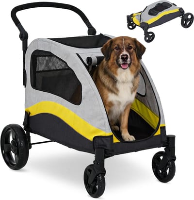 Hondenbuggy - Stevige, opvouwbare hondenbuggy - 360° draaibare wielen - Afneembare draagmand - Verstelbare duwstang - Opbergvak - 108 × 94 × 72 cm