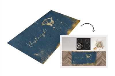 Keukenloper - Loper keuken - Geslaagd - Goud - Blauw - 120x60 cm - Keukenloper vinyl