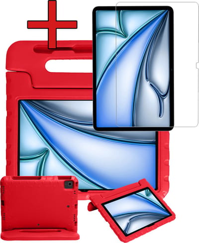 Hoesje - Geschikt voor Apple iPad Air (2024/2025/2026) - 11 inch - Met Screenprotector - Kinderhoes - Shockproof Bumper - Kidsproof Case - Tablethoes - Kinder Hoes Cover - Rood