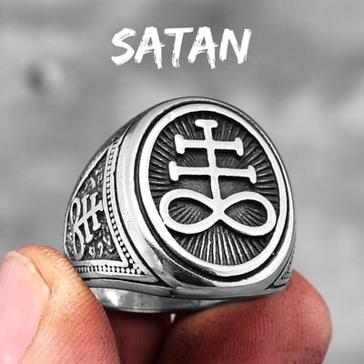 Vintage Lucifer Satan roestvrijstalen herenringen, gotisch, uniek, punk, voor mannelijke vriend, biker, sieraden, creatief cadeau 7 white