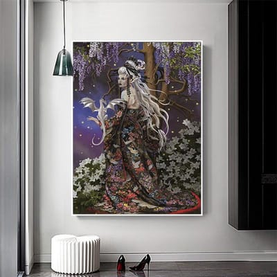 Kits de broderie diamant en point de croix, décoration de maison, bricolage, dessin animé sorcière sous arbre, résine, artisanat de loisirs 20X30CM gray