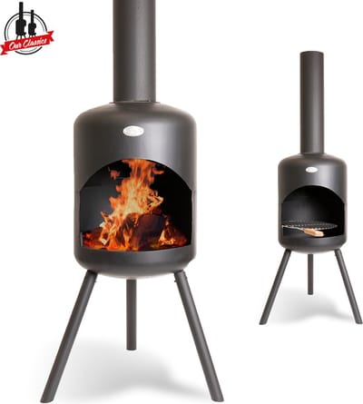 BonFeu BonSelo Tuinhaard Zwart Staal - Houtkachel met Grill - Buitenkoken - Tuinkachel voor Sfeervolle Avonden - 39x39x148 cm