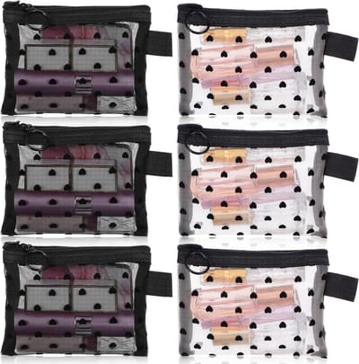 Mini Hartvormige Make-up Tassen Set van 6, Nylon Cosmetica Organizer voor Lippenstift, Reizen en Thuisgebruik, Ideaal voor Vrouwen en Kantoor
