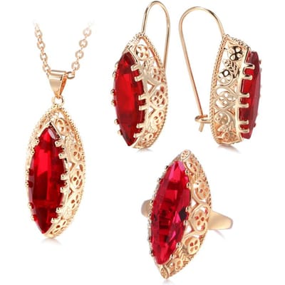 Nieuwe Roségoud Etnische Bruid Ketting Oorbellen Ring Set Groene Ruit Natuurlijke Zirkoon Holle Bloem Vintage Sieradensets 9 beige