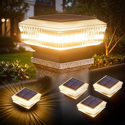 Solar Paallampen Buiten 4 Stuks – IP65 Waterdichte LED Postverlichting – 3 Lichtkleuren – Solar Verlichting voor Schutting Tuin Terras Vlonder Pad en Veranda