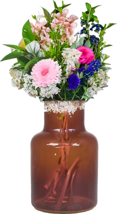 Bela Arte Bloemenvaas Milan - transparant bruin glas - 15 x 20 cm - melkbus vaas met smalle hals