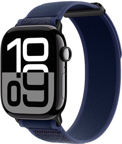 Stravo Trail Loop Nylon Sport bandje - Zachte nylon Smartwatchbandje met klittenbandje - Geschikt voor Apple Watch 42mm (Series 11/10), 41mm (Series 9/8/7), 40mm (Series 6/5/4, SE 3/2/1), 38mm (Series 3/2/1) - Blauw