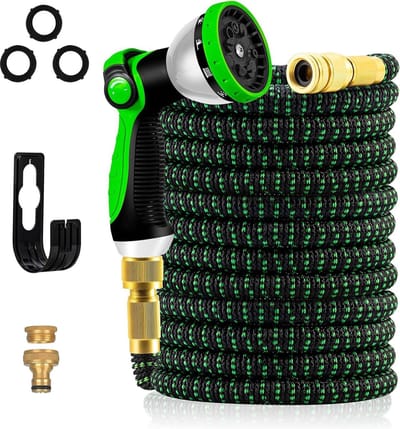 Verbeterde 3-laags latex waterslang 100FT - Flexibele tuinslang met metalen connectoren - Uitbreidbare slangpijp met 10 functie sproeikop
