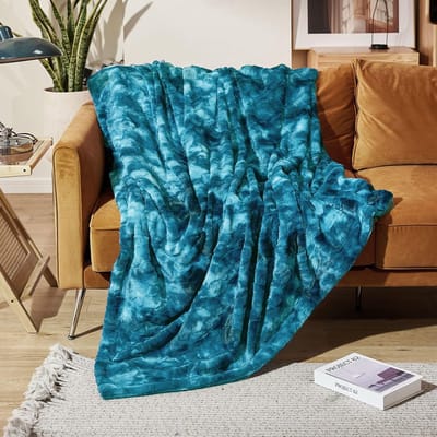 Zachte Pluizige Deken van Imitatiekonijnenbont - 152 x 203 cm - Machinewasbaar en Duurzaam - Luxe voor Bank en Bed - Groenblauw