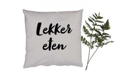 Sierkussens - Kussentjes Woonkamer - 50x50 cm - Taupe - Lekker eten - Quote