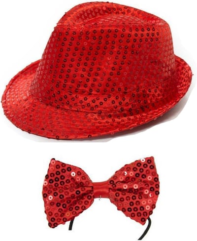 Folat - Verkleedkleding set - Glitter hoed/strikje rood volwassenen
