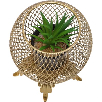 Kunstplant met Metalen Kooi Decoratieve Pot met Nep Vetplant voor Binnen Huis Entree Plank Decoratie Goud