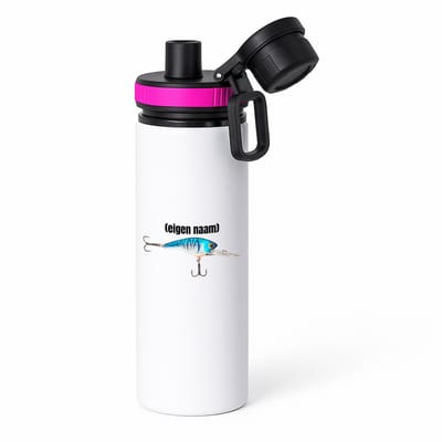 Hacebo® - visser haak met aas met eigen naam waterfles met draaidop roze - Vissen - liefhebber van vissen - iemand die houdt van vissen - verjaardag - cadeau - kado - geschenk - water fles - 850ML