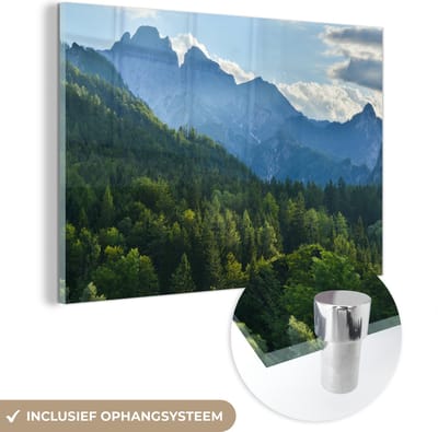 ® Glasschilderij 180x120 cm - Schilderij acrylglas - Het beboste berglandschap van het Nationaal Park Gesäuse in Oostenrijk - Foto op glas - Muurdecoratie woonkamer - Wanddecoratie slaapkamer - Schilderijen