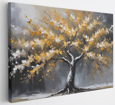 Saammp Canvas Schilderij - Winterboom - Getekend- Abstract - 30x20 - Foto op canvas - Wanddecoratie - Muurdecoratie Woonkamer - Slaapkamer decoratie - Canvas Print