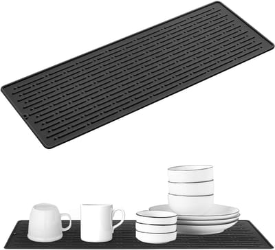 JHUBERS- Droogmat Siliconen - 40,5 x 14,5 cm - Afdruipmat - Zwart - Temperatuurbestendig - Uniek Design met Groeven