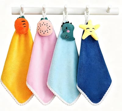 KZQ Handdoeken voor Keuken en Badkamer, 4 Stuks Zachte Katoenen Handdroogdoeken met Ophanglus, Snel Dropend Hoog Absorberend Microfiber Doek voor Kinderen en Volwassenen