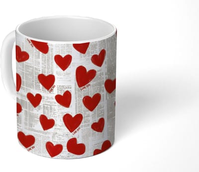 Mok - Koffiemok - Hartjes - Krant - Loveyou - Mokken - 350 ML - Beker - Koffiemokken - Theemok