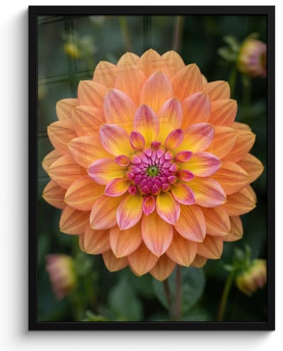 Poster in lijst - Fotolijst 60x80 cm - Posters - Dahlia - Bloem - Oranje - Posterlijst zwart - Decoratie - Wanddecoratie woonkamer - Muurdecoratie slaapkamer