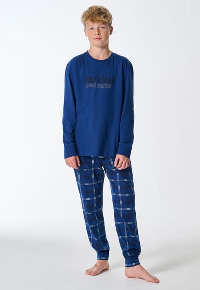 Lange pyjama met ruitjesmotief in royal blauw - Teens Nightwear 140
