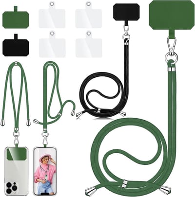 Verstelbare Telefoonketting voor Smartphones, Unisex Necktasje met 6 Pads, Ideaal voor Draagcomfort en Veiligheid (Zwart + Grasgroen)