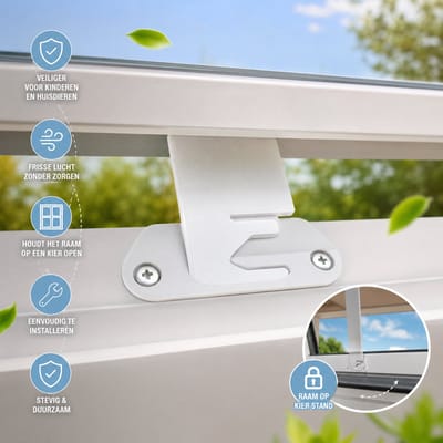 Dakraam Ventilatiehouder - Geschikt voor VELUX® Dakramen - Raamhouder - Raam Vastzetter - Raamstopper - Wit