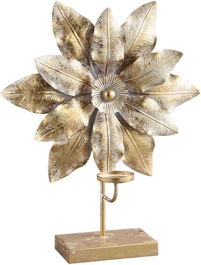 PTMD Xandro Theelichthouder Bloemen - 45 x 16 x 55 cm - Metaal - Goud