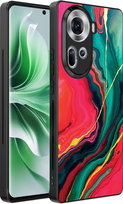 Smartphonica Telefoonhoesje Geschikt voor Oppo Reno 11 met Rood Groen Marmer Opdruk - TPU Backcover Case Red Green Marble Design geschikt voor Oppo Reno 11
