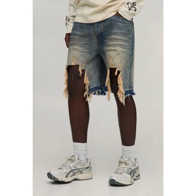 Relaxed Fit Stijve Extreem Gescheurde Denim Shorts | Antique Wash | Size 32