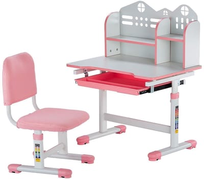 Kinderbureau en stoel - Studeerset - Leren en creëren - In hoogte verstelbaar - 70 x 50 cm - Roze