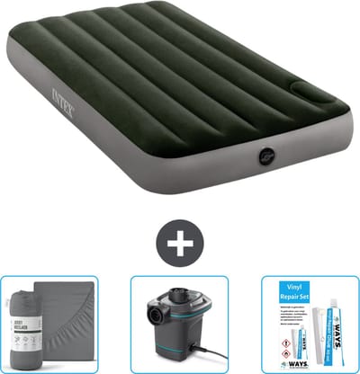 Intex Luchtbed - 1-Persoons - 99 x 191 x 25 cm - Groen - Inclusief Hoeslaken - Pomp en Reparatieset