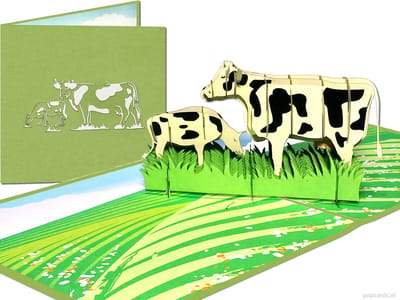 Popcards popupkaarten – Grazende Hollandse Koeien CO2 Stikstof uitstoot stikstofcrisis Verjaardag Felicitatie pop-up kaart 3D wenskaart