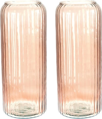Excellent Houseware glazen vaas / bloemen vazen - 2 st - roze - 15 x 37 cm