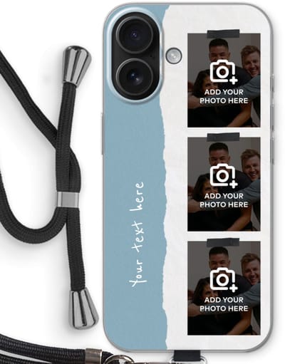 Gepersonaliseerd - Case Company® - Hoesje met koord geschikt voor iPhone 16 hoesje met Koord - Polaroid N°6 - Telefoonhoesje met Zwart Koord - Bescherming aan alle Kanten en Over de Schermrand