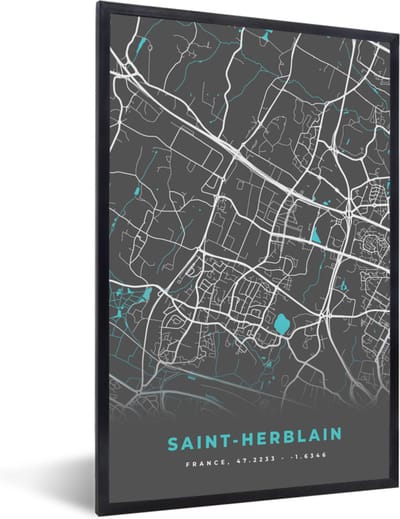 Fotolijst incl. Poster - Frankrijk - Stadskaart - Plattegrond - Saint-Herblain - Kaart - 40x60 cm - Posterlijst